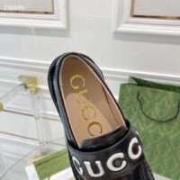 Gucci GG Women Gucci Loafer Black White Leather Scalloped Script Rubber Sole Mid-Heel (2)
