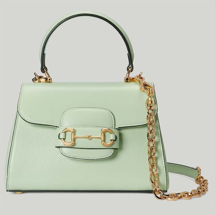 Gucci GG Women Horsebit 1955 Mini Bag Top Handle Bag Light Green Leather