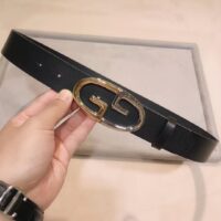 Gucci Unisex Belt Two-Toned Metal GG Buckle Black Leather 3.3 CM Width (3)