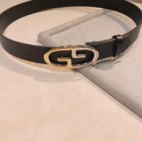 Gucci Unisex Belt Two-Toned Metal GG Buckle Black Leather 3.3 CM Width (3)