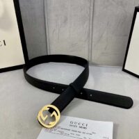 Gucci Unisex GG Blondie Belt Black Leather Round Interlocking G Buckle 3 CM Width (2)