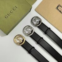 Gucci Unisex Blondie Belt Black Leather Round Interlocking G Buckle Palladium-Toned Hardware 4 CM Width (7)