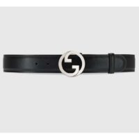 Gucci Unisex Blondie Belt Black Leather Round Interlocking G Buckle Palladium-Toned Hardware 4 CM Width (7)