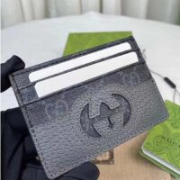 Gucci Unisex Card Case Cut-Out Interlocking G Black Grey GG Supreme Canvas (6)
