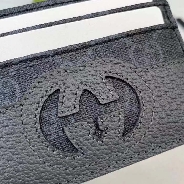 Gucci Unisex Card Case Cut-Out Interlocking G Black Grey GG Supreme Canvas (7)