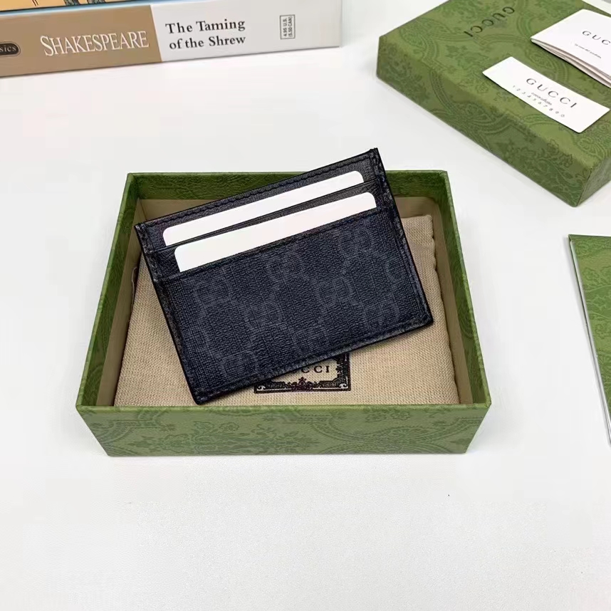 Gucci Unisex Card Case Interlocking G Black GG Supreme Canvas Black Leather (1)