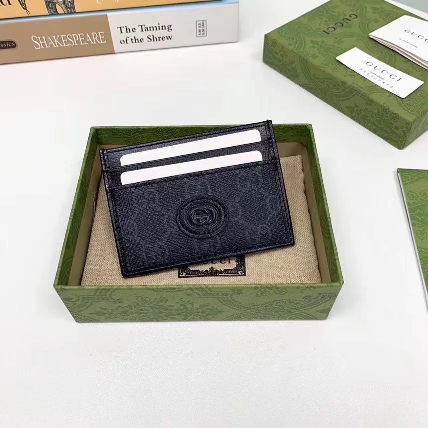 Gucci Unisex Card Case Interlocking G Black GG Supreme Canvas Black Leather (5)