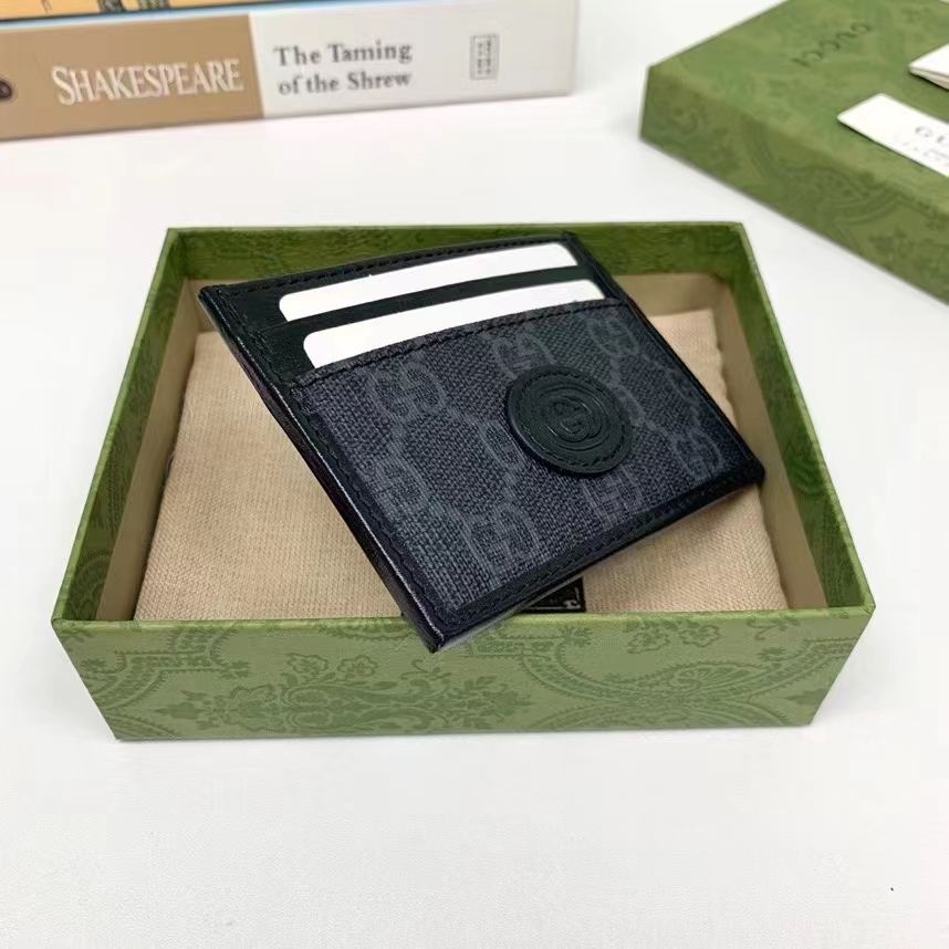 Gucci Unisex Card Case Interlocking G Black GG Supreme Canvas Black Leather (6)