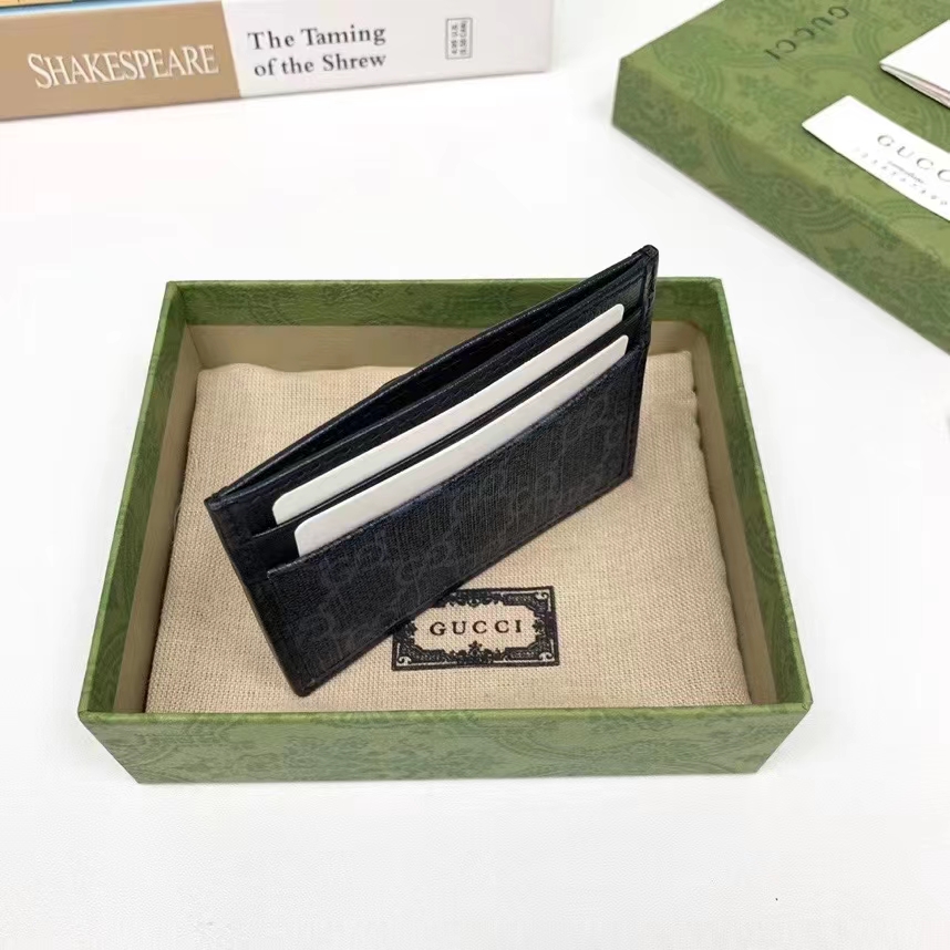 Gucci Unisex Card Case Interlocking G Black GG Supreme Canvas Black Leather (7)