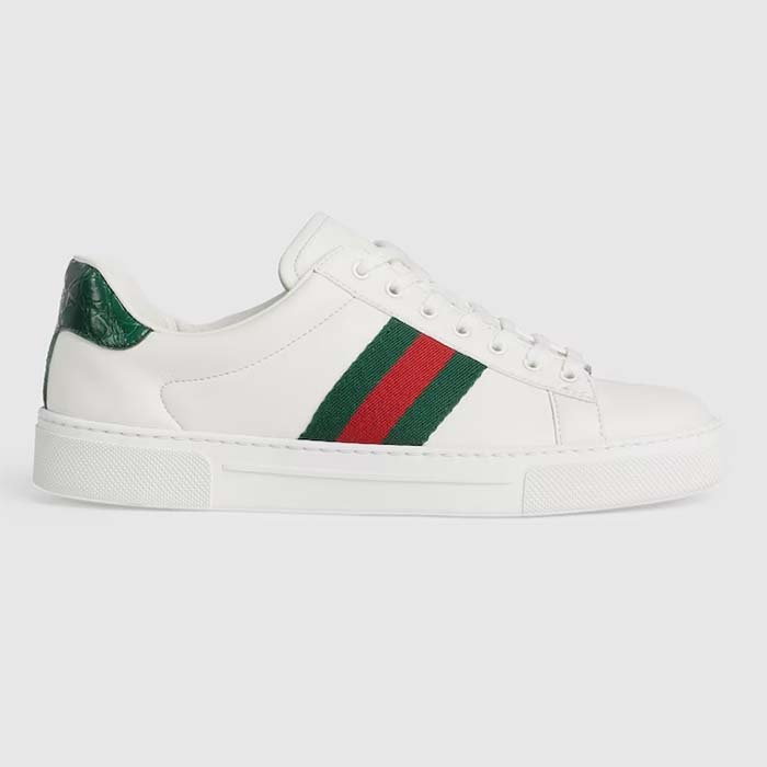 Gucci Unisex GG Ace Sneaker White Leather Green Red Web 'ACE' Metal Tag Rubber