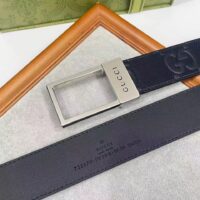 Gucci Unisex GG Belt Rectangular Buckle Black Leather 3.6 CM Width (10)