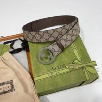 Gucci Unisex GG Blondie Belt Round Interlocking G Buckle Beige Ebony Supreme Canvas (2)