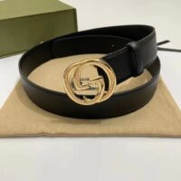 Gucci Unisex GG Blondie Belt Round Interlocking G Buckle Black Leather 4 CM Width (5)