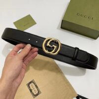 Gucci Unisex GG Blondie Belt Round Interlocking G Buckle Black Leather 4 CM Width (5)