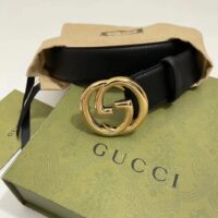 Gucci Unisex GG Blondie Belt Round Interlocking G Buckle Black Leather 4 CM Width (5)