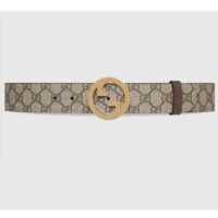 Gucci Unisex GG Blondie Belt Round Interlocking G Buckle Ebony Beige Supreme Canvas