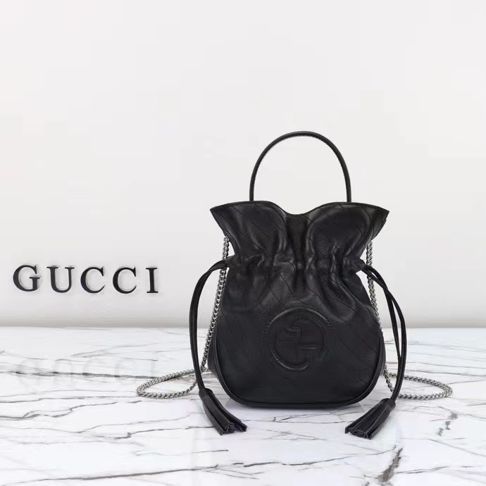 Gucci Unisex GG Blondie Mini Bucket Bag Black Leather Round Interlocking G (1)