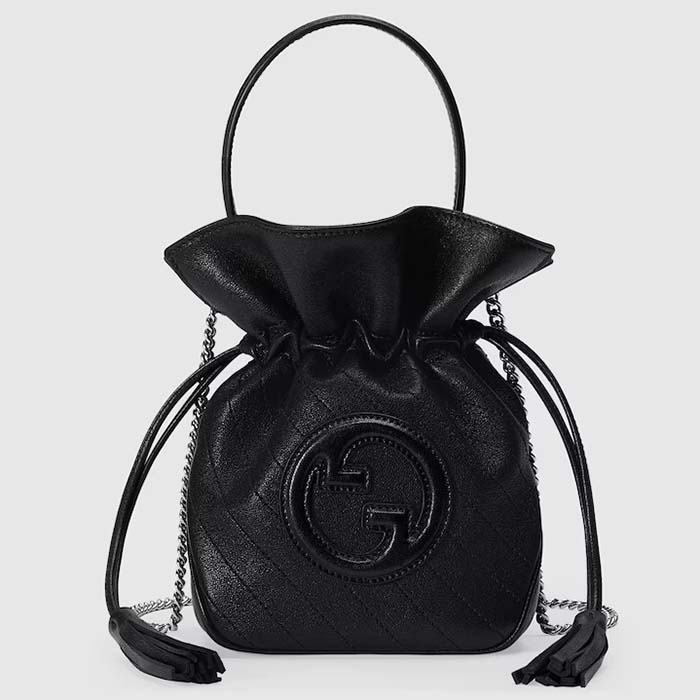 Gucci Unisex GG Blondie Mini Bucket Bag Black Leather Round Interlocking G