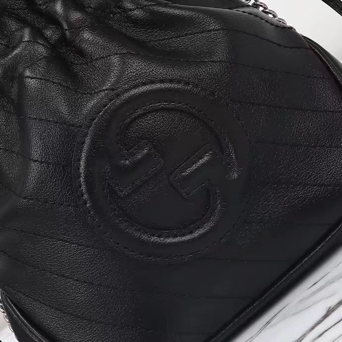 Gucci Unisex GG Blondie Mini Bucket Bag Black Leather Round Interlocking G (2)