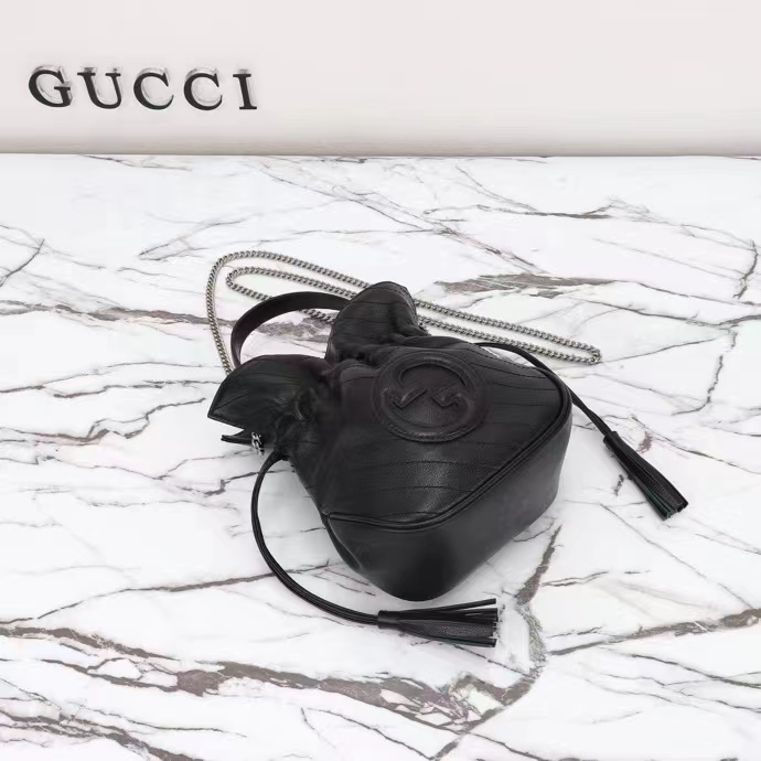Gucci Unisex GG Blondie Mini Bucket Bag Black Leather Round Interlocking G (5)