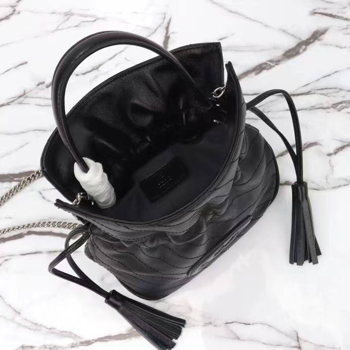 Gucci Unisex GG Blondie Mini Bucket Bag Black Leather Round Interlocking G (9)