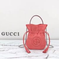 Gucci Unisex GG Blondie Mini Bucket Bag Pink Leather Round Interlocking G (6)