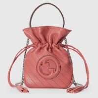 Gucci Unisex GG Blondie Mini Bucket Bag Pink Leather Round Interlocking G (6)