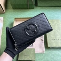 Gucci Unisex GG Blondie Zip Around Wallet Black Leather Round Interlocking G Zip Closure (1)