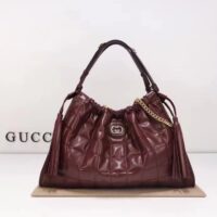Gucci Unisex GG Deco Medium Tote Bag Dark Red Leather Two-Toned Vintage Interlocking G (7)