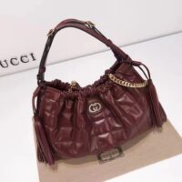 Gucci Unisex GG Deco Medium Tote Bag Dark Red Leather Two-Toned Vintage Interlocking G (7)