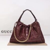 Gucci Unisex GG Deco Medium Tote Bag Dark Red Leather Two-Toned Vintage Interlocking G (7)