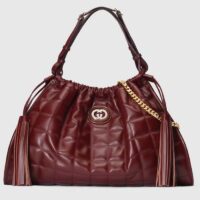 Gucci Unisex GG Deco Medium Tote Bag Dark Red Leather Two-Toned Vintage Interlocking G (7)