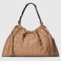 Gucci Unisex GG Deco Medium Tote Bag Rose Beige Quilted Leather Two-Toned Vintage Interlocking G (12)