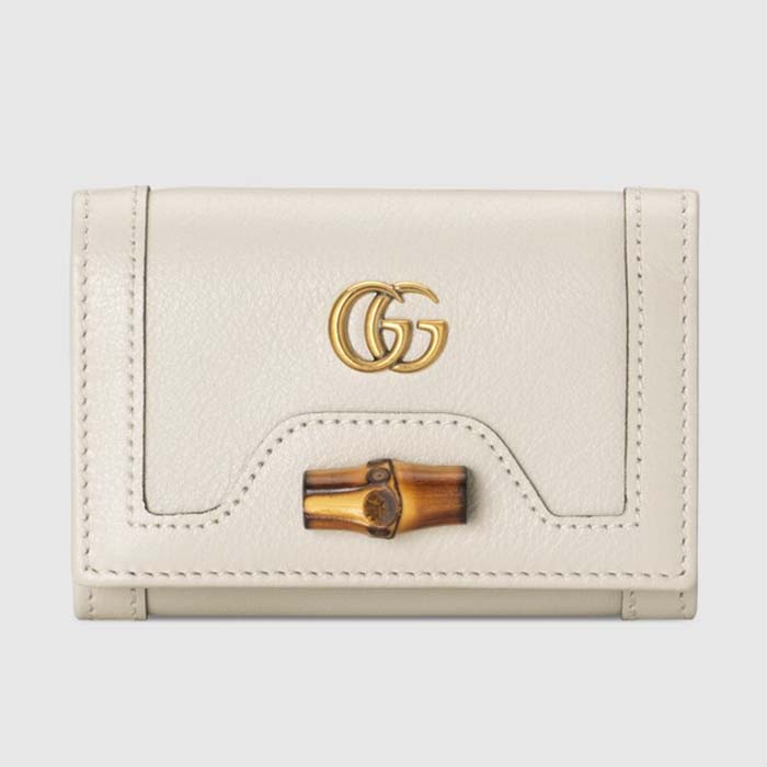 Gucci Unisex GG Diana Medium Wallet Double G White Leather Bamboo Closure (5)