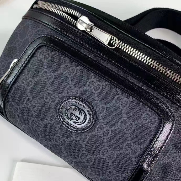 Gucci Unisex GG Large Belt Bag Black GG Supreme Canvas Leather Oval Interlocking G (3)