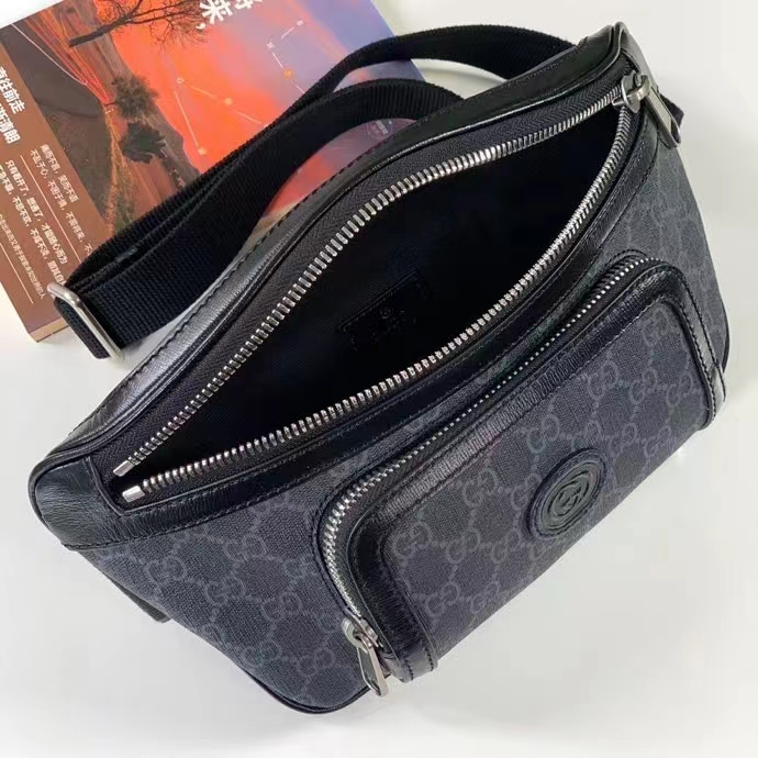 Gucci Unisex GG Large Belt Bag Black GG Supreme Canvas Leather Oval Interlocking G (7)