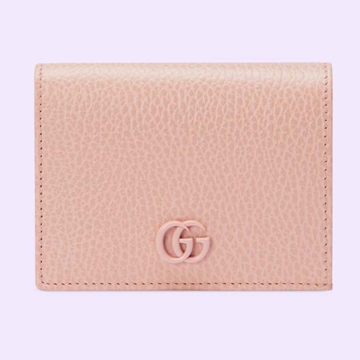 Gucci Unisex GG Leather Card Case Wallet Light Pink Double G Snap Closure