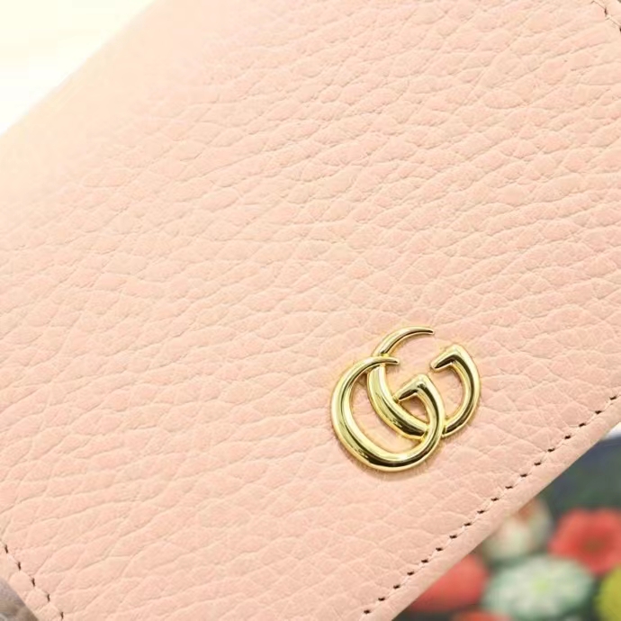 Gucci Unisex GG Leather Card Case Wallet Light Pink Double G Snap Closure (9)