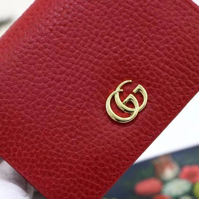 Gucci Unisex GG Leather Card Case Wallet Red Double G Snap Closure (4)
