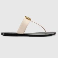 Gucci Unisex GG Leather Thong Sandal Double G White Leather Interlocking G Flat (4)