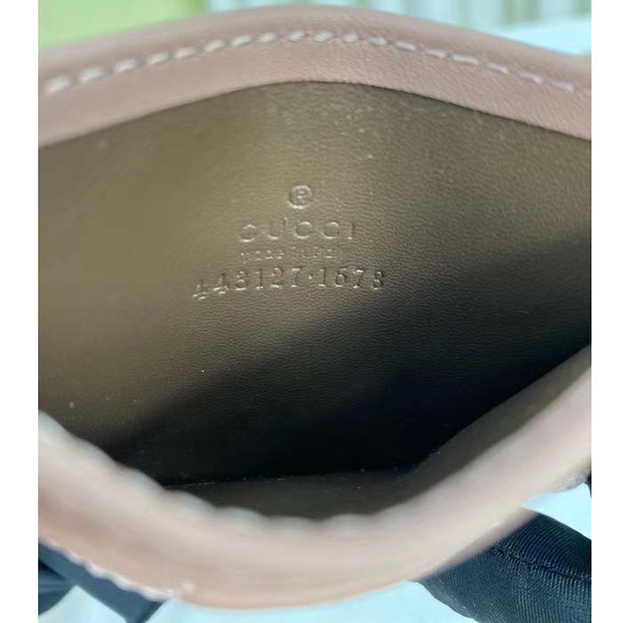 Gucci Unisex GG Marmont Matelassé Card Case Dusty Pink Chevron Leather Double G (3)