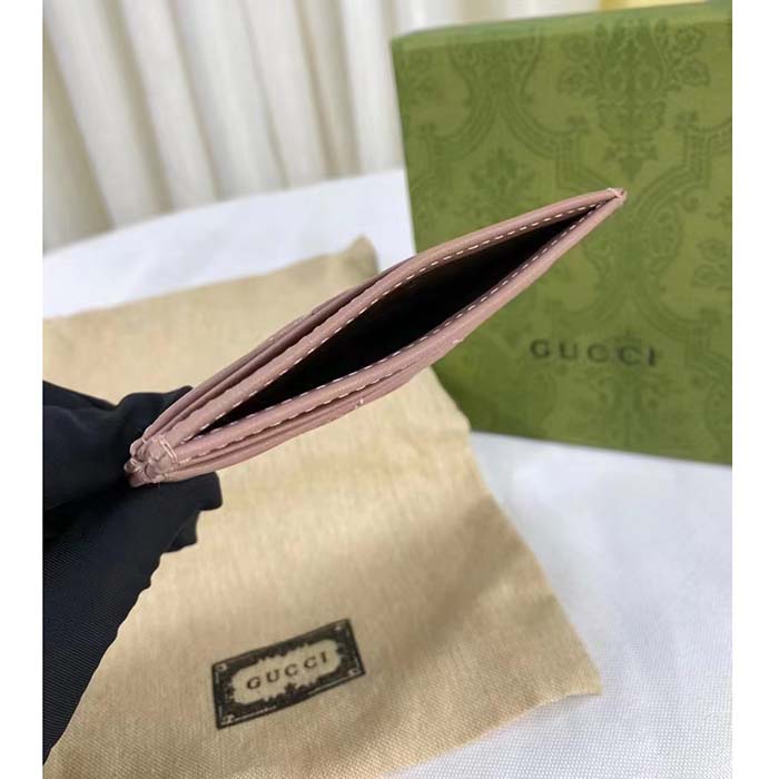 Gucci Unisex GG Marmont Matelassé Card Case Dusty Pink Chevron Leather Double G (5)
