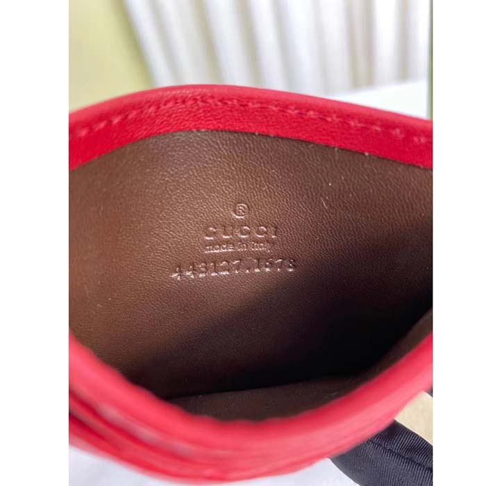 Gucci Unisex GG Marmont Matelassé Card Case Red Chevron Leather Double G (1)