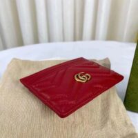 Gucci Unisex GG Marmont Matelassé Card Case Red Chevron Leather Double G (6)