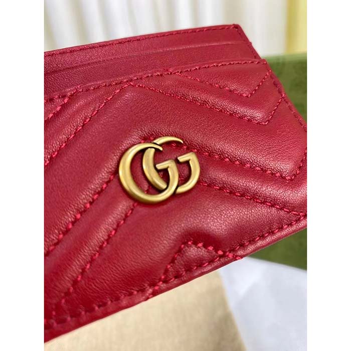 Gucci Unisex GG Marmont Matelassé Card Case Red Chevron Leather Double G (7)