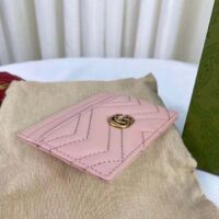 Gucci Unisex GG Marmont Matelassé Card Case Rose Beige Chevron Leather Double G (4)