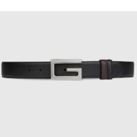 Gucci Unisex GG Reversible Belt Square G Buckle Black Leather Reverses Brown Leather (7)