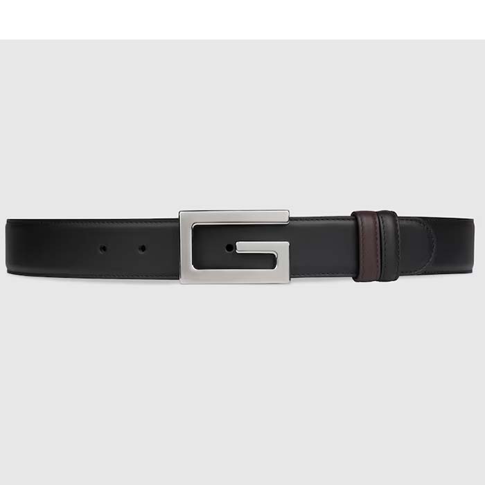 Gucci Unisex GG Reversible Belt Square G Buckle Black Leather Reverses Brown Leather (7)