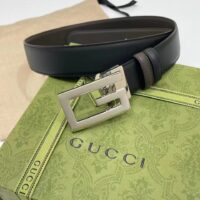 Gucci Unisex GG Reversible Belt Square G Buckle Black Leather Reverses Brown Leather (7)