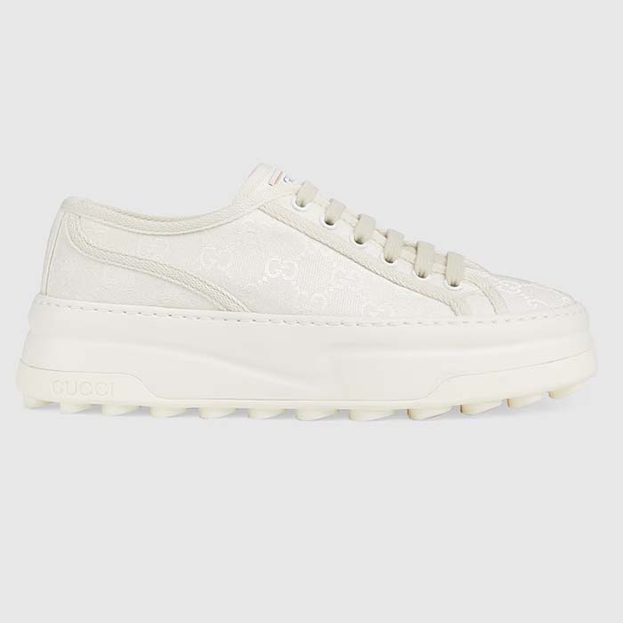 Gucci Unisex GG Sneaker White Original GG Canvas Rubber Sole Interlocking G Flat